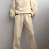 kkboxly  Casual Solid Two-piece Set, Drop Shoulder Long Sleeve Hoodies & Elastic Waist Jogger Pants Outfits, Women's Clothing