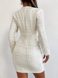 kkboxly Plaid Print Button Detail Dress, Elegant Long Sleeve Dress For Party & Banquet, Women's Clothing