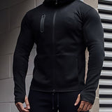 kkboxly  Men's Hooded Jacket Casual Long Sleeve Hoodies With Zipper Gym Sports Hooded Coat For Spring Fall