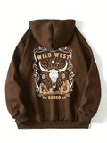 kkboxly  Wild West Graphic Causal Sports Pullover Sweatshirt, Drawstring Sports Hoodie, Women's Tops