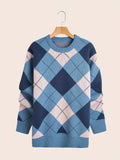 kkboxly  Plain Color Block Loose Fit Warm Sweater, Men's Casual Retro Style Slightly Stretch Crew Neck Pullover Sweater For Fall Winter