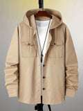 kkboxly  Men's Chest Pocket Hooded Jackets By Acticity, Casual Button Up Jacket Coat For Spring Fall