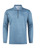 kkboxly  Men's Plus Size Plain Color Lapel Part Zipper Polo Shirt, Long Sleeve Oversized Clothing For Big And Tall Guys Best Sellers Gifts