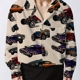 kkboxly  Vintage Car Pattern Men's Shirt Top Turn-Down Collar Long Sleeve Closure Male Casual Shirt For Men Daily Vacation Streetwear