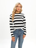 kkboxly  Casual Striped Long Sleeve T-Shirts, Striped T Shirts Crew Neck Tops, Women's Clothing