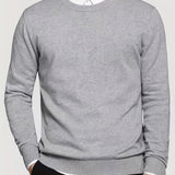 kkboxly  All Match Knitted Sweater, Men's Casual Warm Mid Stretch Solid Color Crew Neck Pullover Sweater For Fall Winter