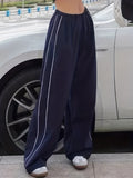 kkboxly  Striped Wide Leg Pants, Y2K Solid Long Length High Waist Pants, Women's Clothing