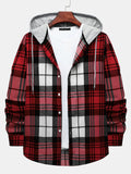 kkboxly  One Size Smaller,  Flannel Loose Shirt For Men Plaid Long Sleeve Casual Button-Down Shirts With Hood Best Sellers