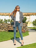 kkboxly  Houndstooth Print Single Breasted Blazer, Elegant Lapel Pockets Blazer For Office & Work, Women's Clothing