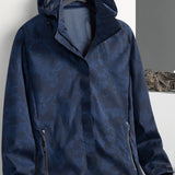 kkboxly  Men's Blue Printed Zip Pocket Hooded Jacket, Small Size & Order Size Up