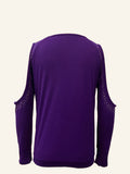 kkboxly  Cold Shoulder Rhinestone Decor T-shirt, Sexy Crew Neck Long Sleeve T-Shirt, Women's Clothing