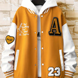 kkboxly  Men's Stand Collar Casual Loose Sports Jacket Color Block "A" Letter Embroidery Button Pocket Coat Top Clothes