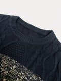 kkboxly  All Match Knitted Cable Sweater, Men's Casual Color Block Design Warm Slightly Stretch Crew Neck Pullover Sweater For Fall Winter