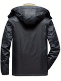 kkboxly Men's Trendy Fleece Hooded Jacket, Active Stand Collar Zip Up Hooded Coat For Fall Winter Outdoor
