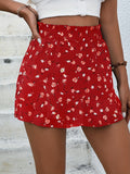 kkboxly  Floral Print Ruffle Hem Shorts, Casual Shorts For Spring & Summer, Women's Clothing