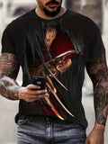 kkboxly Men's Halloween Horror Element Pattern Print Short Sleeve T-shirt, Summer Male Clothing Stylish Round Neck Tees