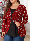 2 In 1 Plus Size Christmas Print T-shirt, Elegant Long Sleeve Top For Spring & Fall