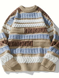 kkboxly  Cool Knitted Sweater For Men, Men's Casual Retro Color Block Striped Pullover Knit Sweater Streetwear For Winter Fall, As Gifts