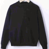 kkboxly  All Match Knitted Sweater, Men's Casual Warm Mid Stretch Solid Color Crew Neck Pullover Sweater For Fall Winter