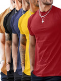 kkboxly  5pcs Men's Fashion Sports T-shirt, Casual Stretch Round Neck Tee Shirt For Summer