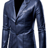kkboxly  Men's Leather Lapel Zipper Up Cool Trendy Jacket For Autumn Winter Wear