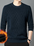 kkboxly  Thermal Knitted Cable Jacquard  Sweater, Men's Casual Warm Slightly Stretch Crew Neck Pullover Sweater For Men Fall Winter