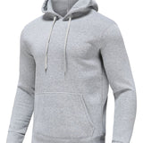 kkboxly  Men's Solid Color, Pocket Drawstring, Thermal Hoodie