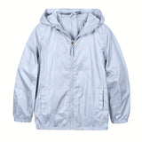 Kid's Windproof Hooded Jacket, Zip Up Waterproof Coat, Boy's Clothes For Spring Fall Outdoor