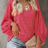 kkboxly  Floral Print Lantern Sleeve Blouse, Casual V Neck Long Sleeve Blouse For Spring & Fall, Women's Clothing