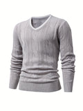 kkboxly  High Stretch Texture Knitted Sweater, Men's Semi-formal Warm V Neck Pullover Sweater For Fall Winter