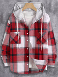 Plaid Shirt Coat For Men Long Sleeve Casual Regular Fit Button Up Hooded Shirts Jacket