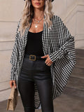 kkboxly  Plus Size Casual Coat, Women's Plus Houndstooth Bat Sleeve Open Front Oversized Cardigan