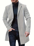 kkboxly  Men's Warm Overcoat, Elegant Single Breasted Trench Coat For Fall Winter
