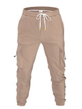 Classic Design Multi Pocket Cargo Pants, Men's Casual Loose Fit Drawstring Solid Color Cargo Pants/Joggers For Spring Summer Outdoor