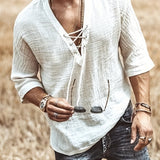 kkboxly  Men's Breathable Creative Cotton Top, Casual Slightly Stretch Short Sleeve V Neck T-shirt, Men's Tee For Summer Outdoor