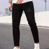 kkboxly  Slim Fit Ripped Jeans, Men's Casual Street Style Distressed High Stretch Denim Pants For Spring Summer, Men's Bottoms