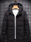 kkboxly  Men's Warm Hooded Zipper Pockets Cotton Padded Coat For Fall Winter