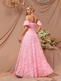 kkboxly  Sweetheart Neck Floral Dress, Puff Sleeve Off-shoulder Floor Length A-line Dress, Women's Clothing
