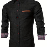 kkboxly  Casual Denim Button Up Shirt, Men's Clothes For Spring And Fall
