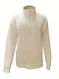 kkboxly  Men's Solid Thin Casual Long Sleeve Zipper Lapel Shirt, Spring Fall Men's Top