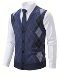 kkboxly  Elegant Slightly Stretch Cardigan Vest, Men's Casual Classic Vintage Style V Neck Button Up Cardigan Vest For Fall Winter