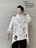 kkboxly  Novelty Irregular Stripe Pattern Men's Oversized Shirt Top Stand Collar Long Sleeve Closure Male Casual Cotton Blend Shirt For Men Daily Vacation Streetwear