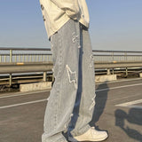 Men's  Embroidery Wide Leg Denim Jeans