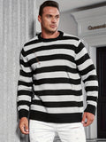 kkboxly  Men's Striped Sweater With Long Sleeves, Ripped Knit Pullover Sweater For Spring & Autumn, Plus Size