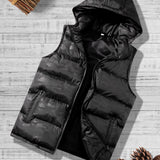 Warm Winter Vest, Men's Casual Zipper Pockets Stand Collar Zip Up Vest For Fall Winter