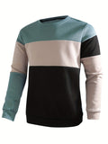 kkboxly  Colorblock Sweatshirt, Men's Casual Solid Color Slightly Stretch Crew Neck Pullover Sweatshirt For Spring Fall
