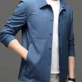 Fashionable And Casual Men's  Solid Cardigan Zipper Long Sleeve Lapel Jacket, Comfortable And Versatile, Suitable For Dates, Suitable For Autumn And Winter