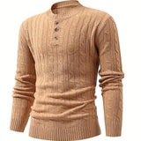 kkboxly  All Match Knitted Cable Sweater, Men's Casual Warm Slightly Stretch Crew Neck Pullover Sweater For Fall Winter
