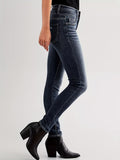 kkboxly  Blue Slim Fit Skinny Jeans, High Stretch Slant Pockets Double Button Whiskered Denim Pants, Women's Denim Jeans & Clothing