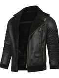 kkboxly  Warm Fleece Hooded PU Jacket, Men's Casual Winter Jacket Coat For Outdoor Activities